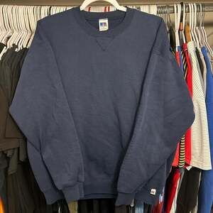 Vintage 90s Russell Athletic Navy Blue Crewneck Sweatshirt, Made in USA, Size XL